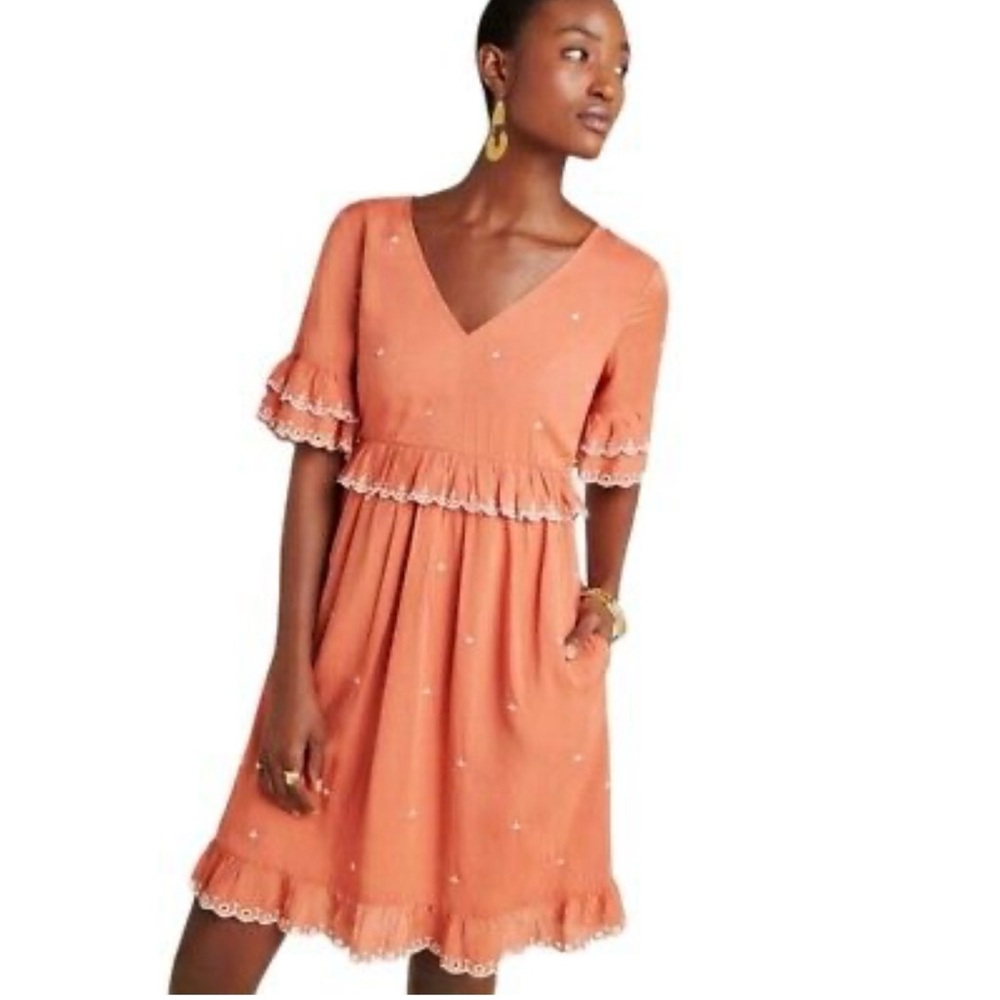 Anthropologie light rust with detail shift dress.